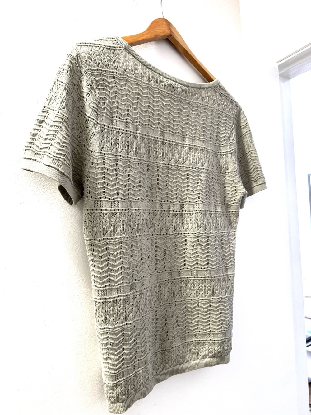 PAIGE Openwork Knit Short Sleeve Top in Sage Green - Picture 9 of 12